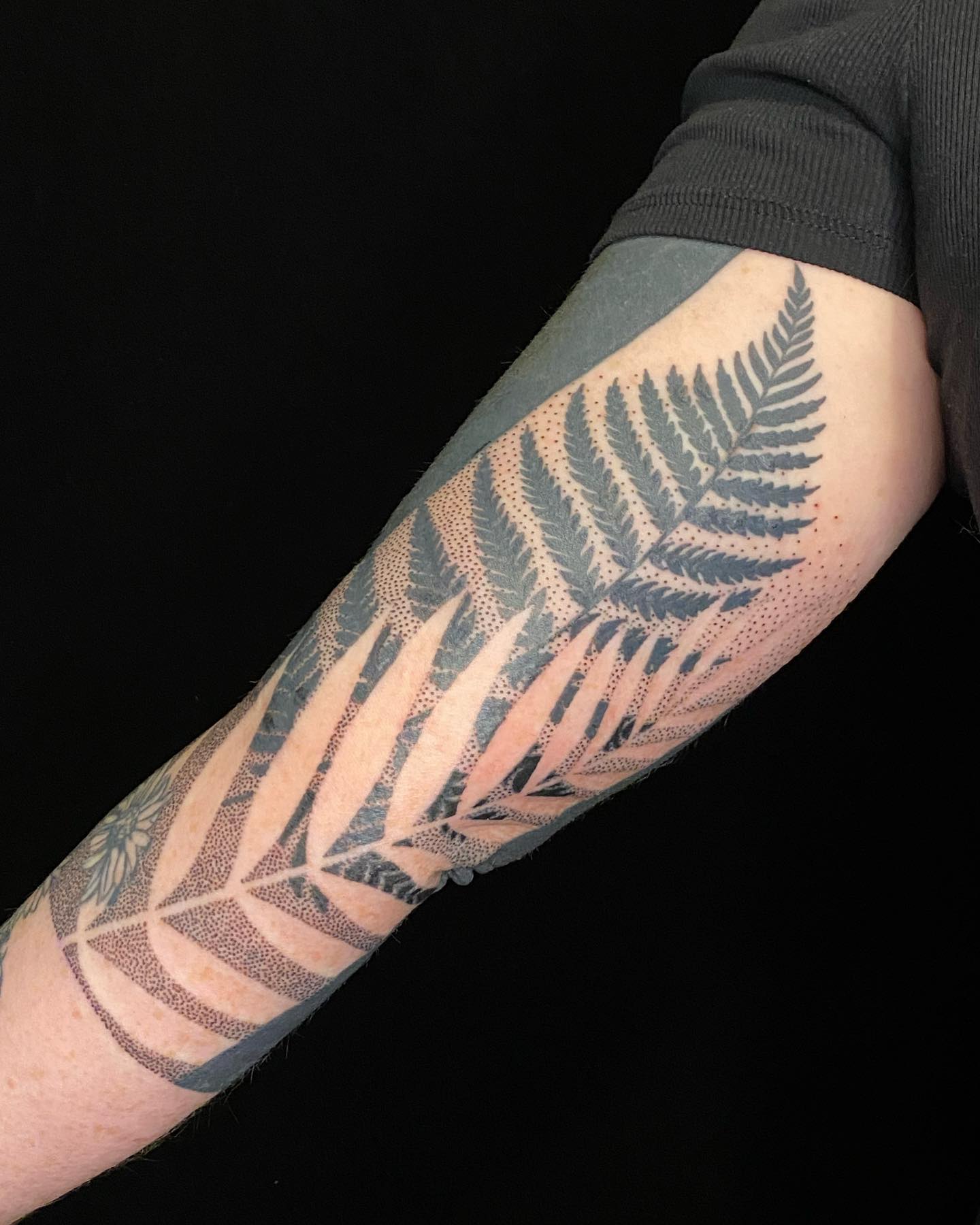 Fern And Palm Leaf Sleeve Tattoo