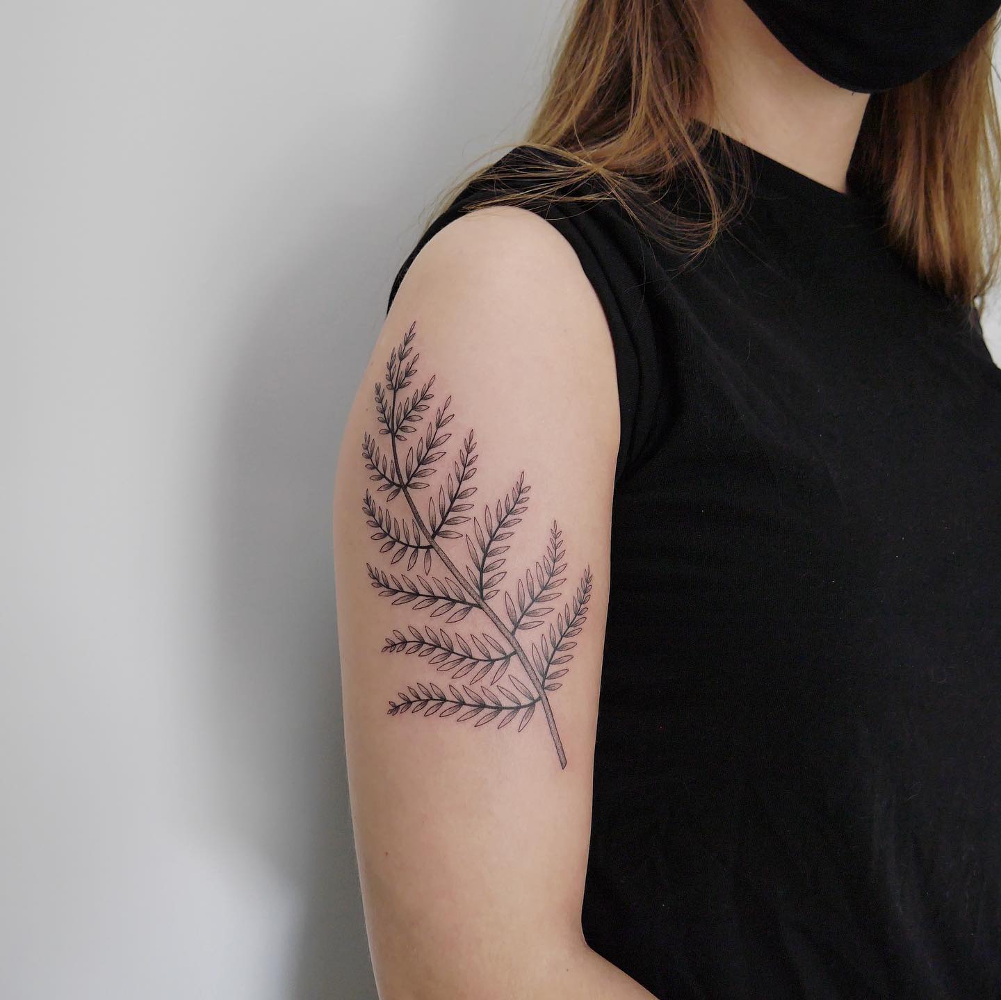 Fine Line Fern Shoulder Tattoo