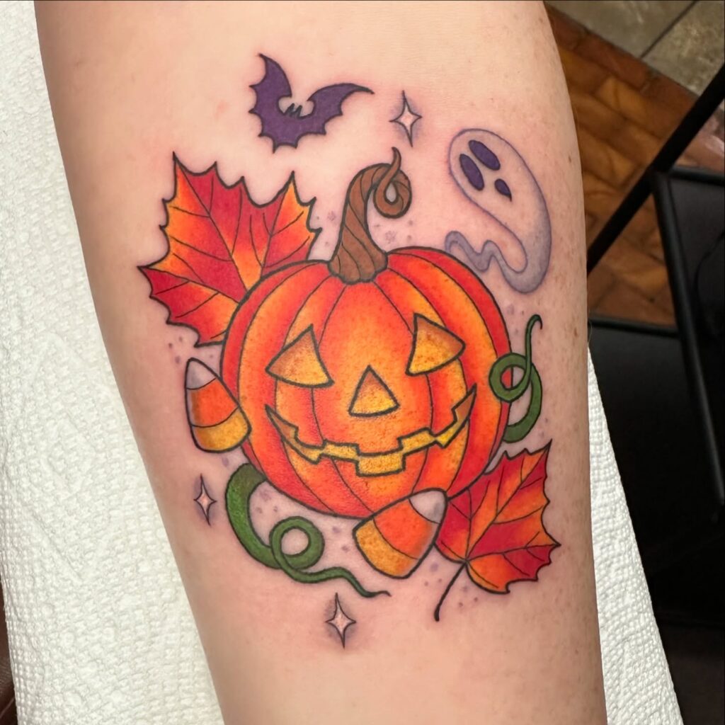 Playful Pumpkin Patch Tattoo jack o lantern tattoo ideas tattoo
