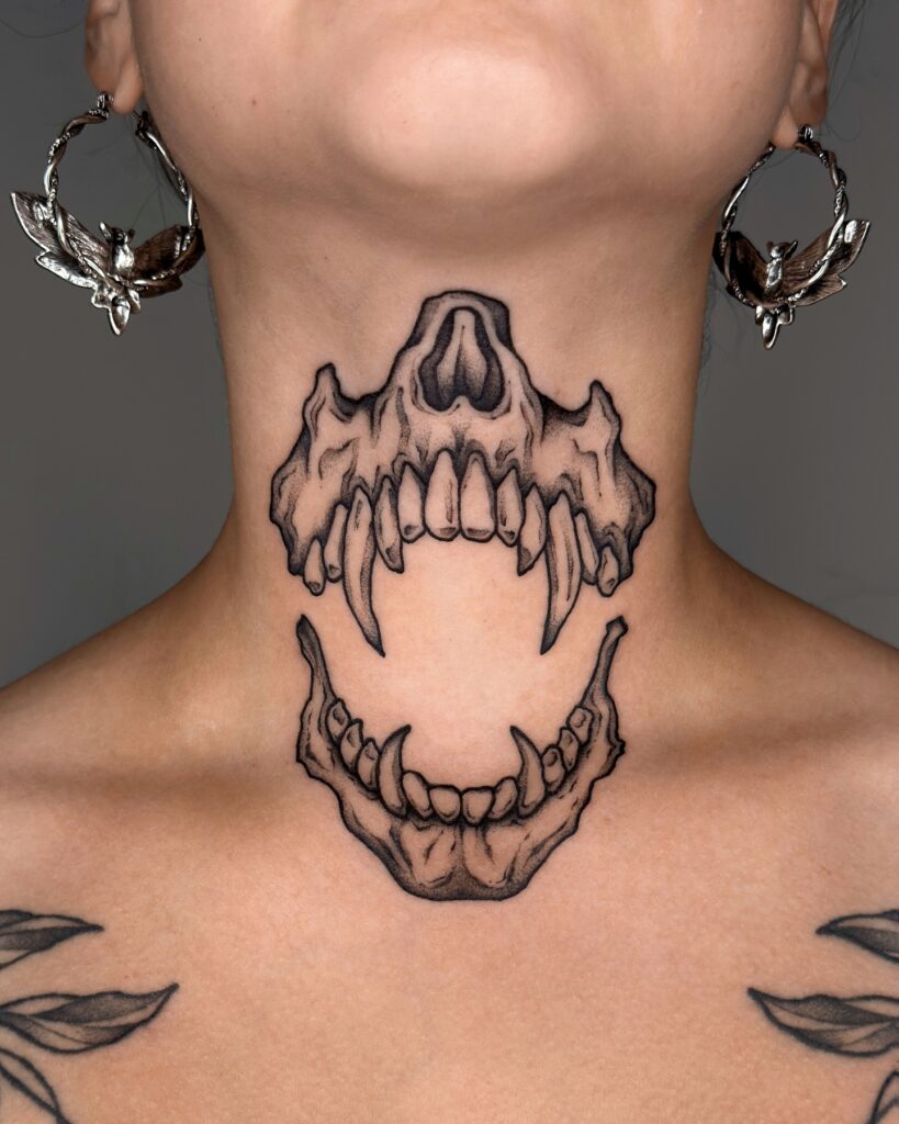 Minimal Lotus With Dotwork Neck Tattoo