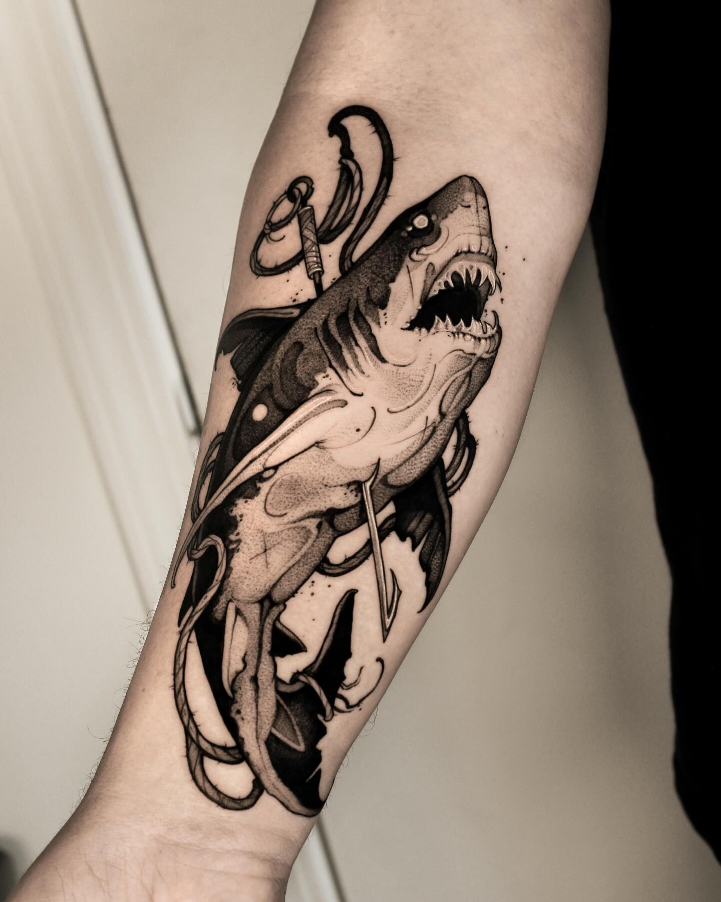 Cartoon Shark Monster Tattoo