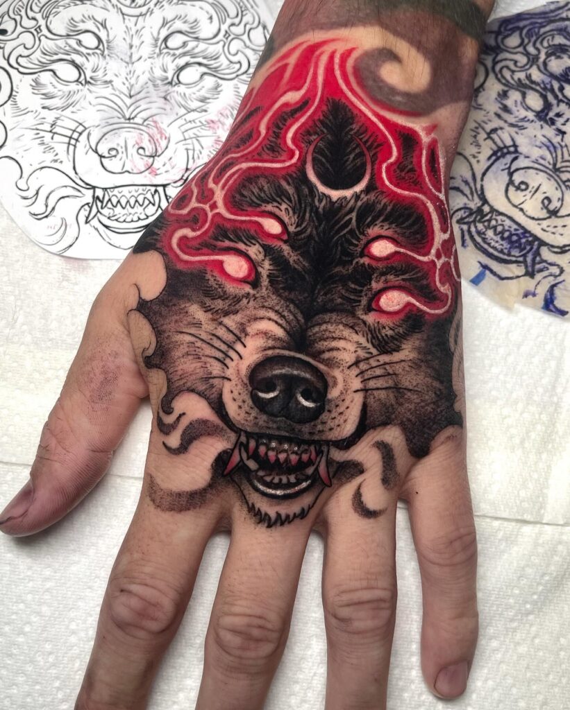 Fierce Guardian Oni Dog Tattoo hand tattoo ideas for guys tattoo
