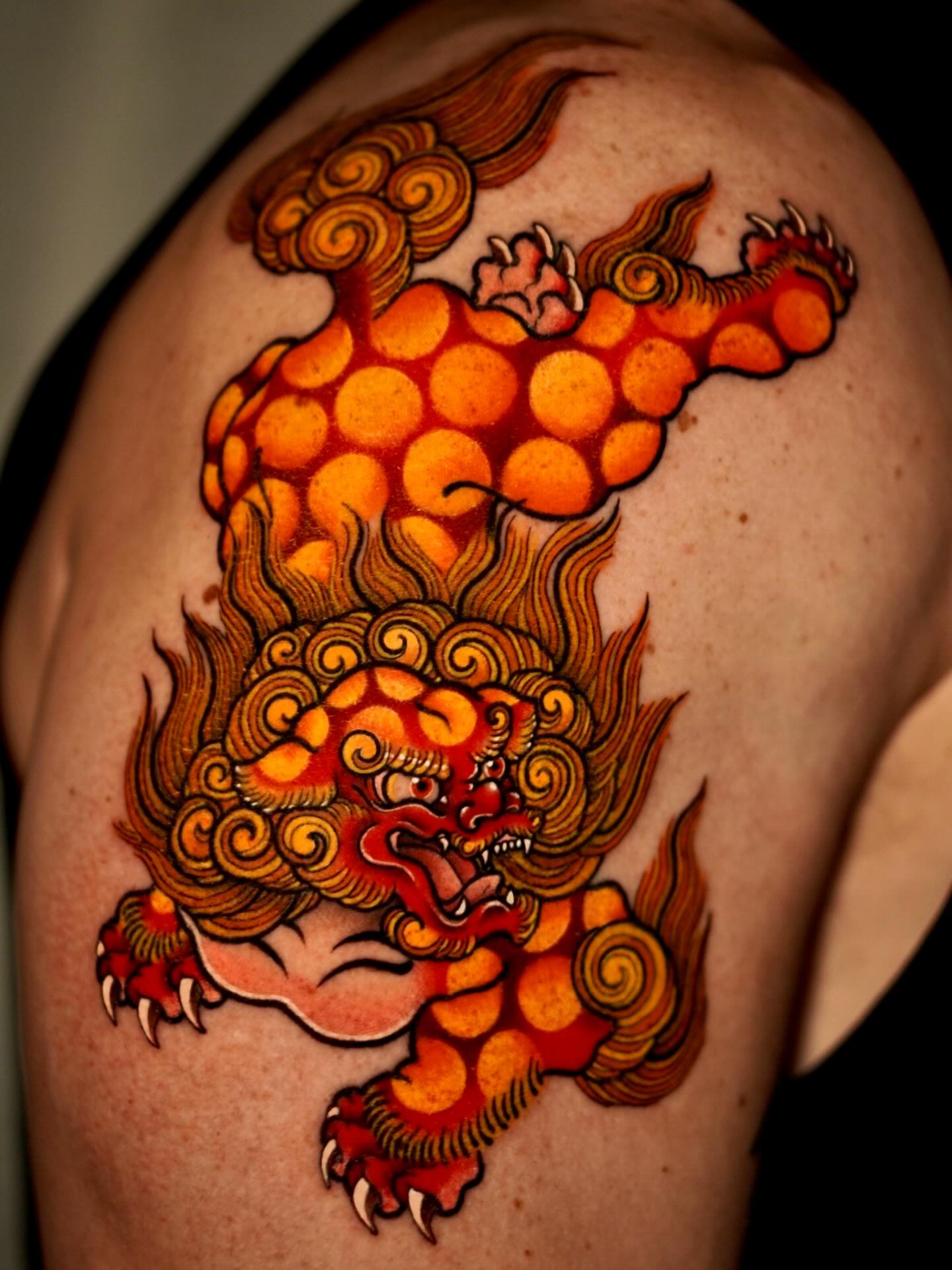 Roaring Foo Dog Head Tattoo