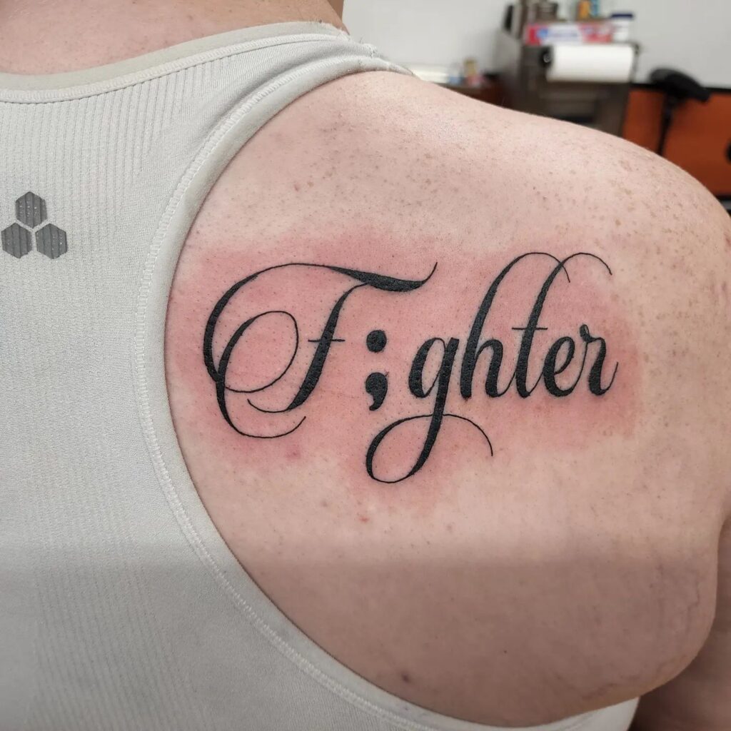 Fighter Semi-Colon Tattoo on Shoulder meaningful semicolon tattoo ideas tattoo