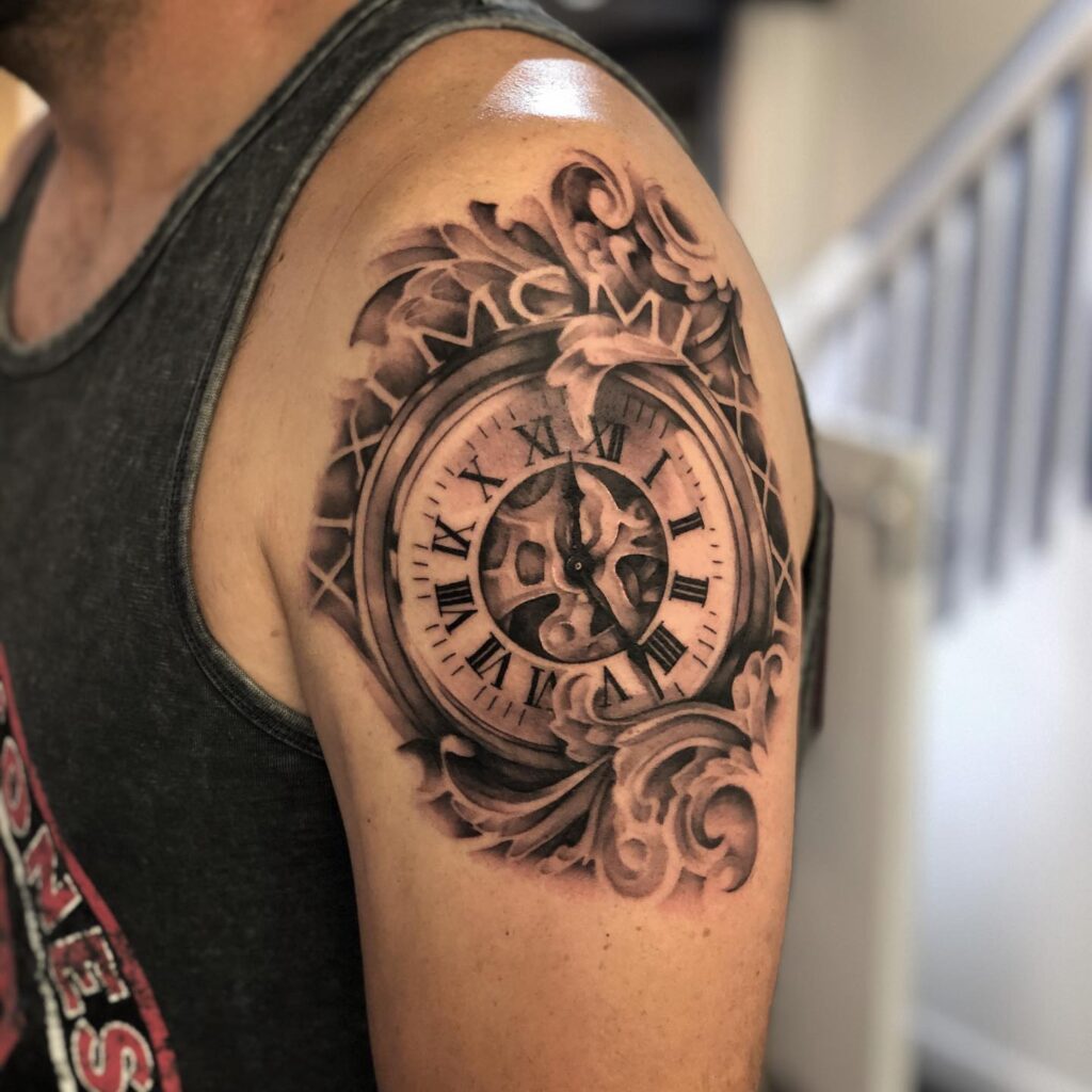 Memorial Pocket Watch Tattoo with Flowers and Butterfly pocket watch tattoos tattoo
