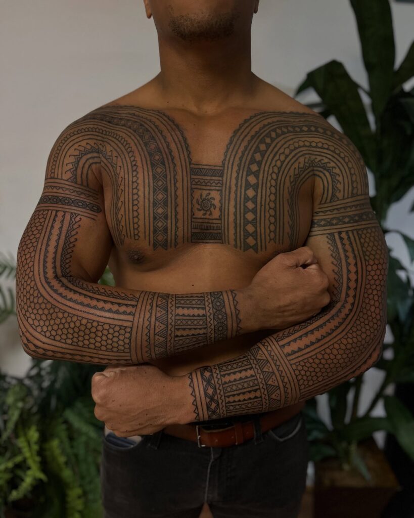 Neo-Tribal Berber-Inspired Thigh Tattoo