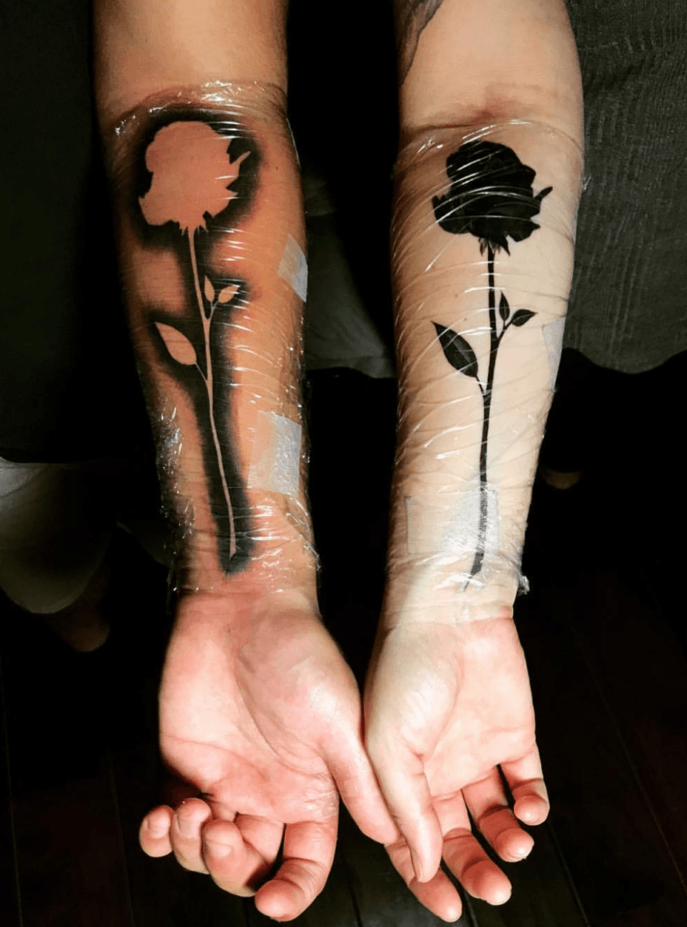 Filled & Outlined Roses mom and son tattoo ideas tattoo