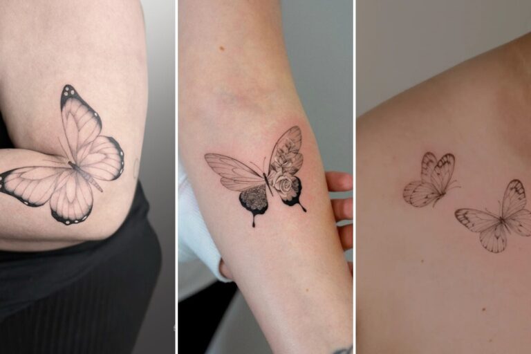 Aesthetic fine line butterfly tattoo designs and delicate ink ideas collage
