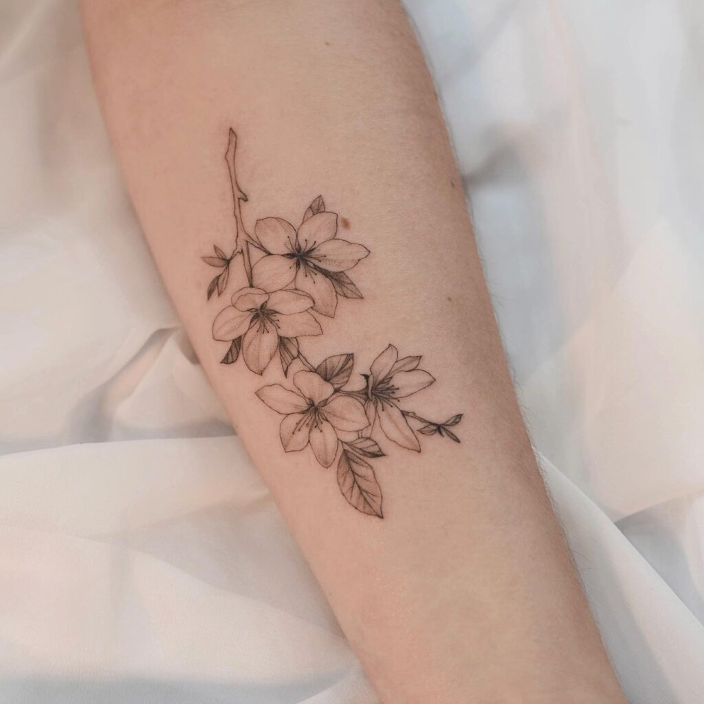 Fine Line Cherry Blossom Forearm Tattoo cherry blossom tattoo ideas tattoo