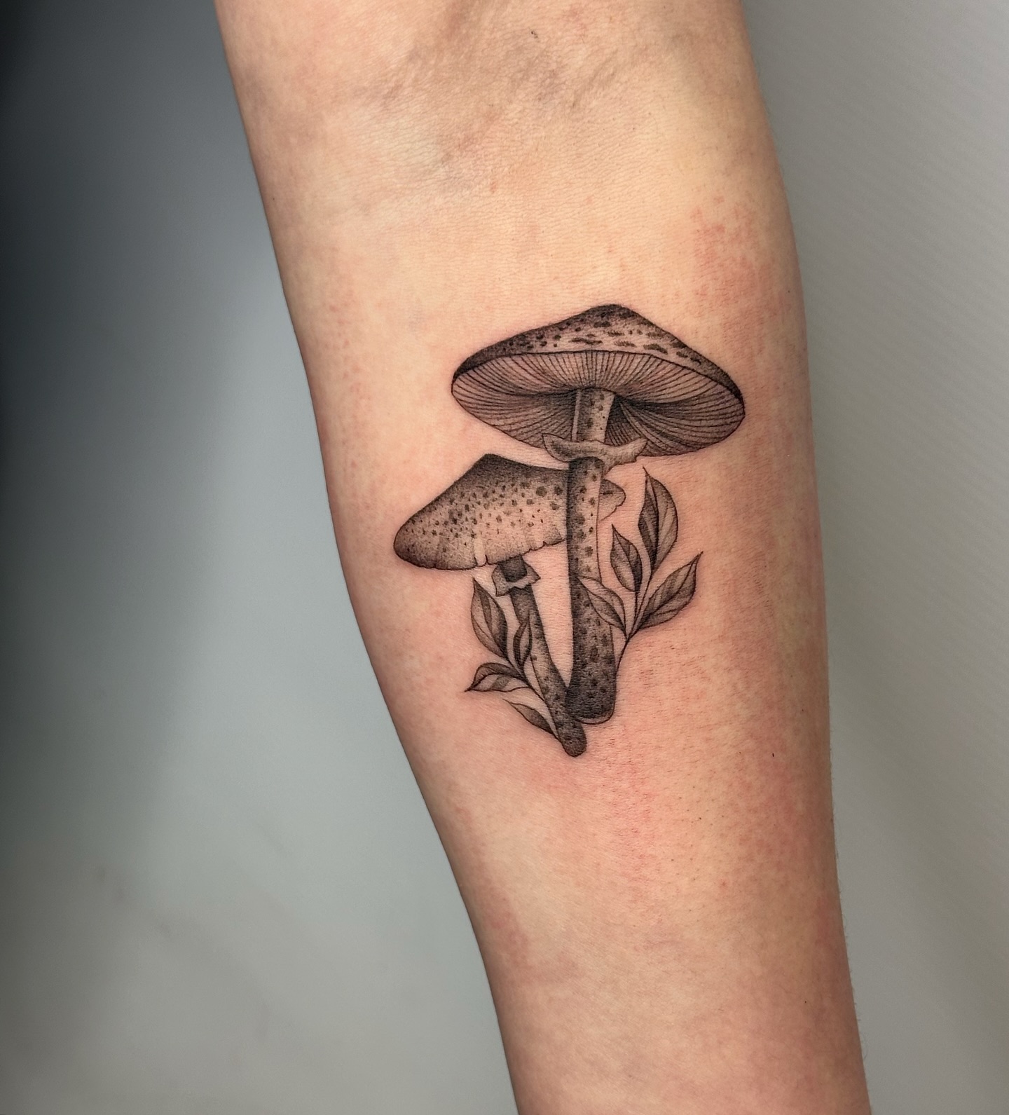 Minimalist Red Mushroom Tattoo with Fine Line Details mushroom tattoo ideas tattoo