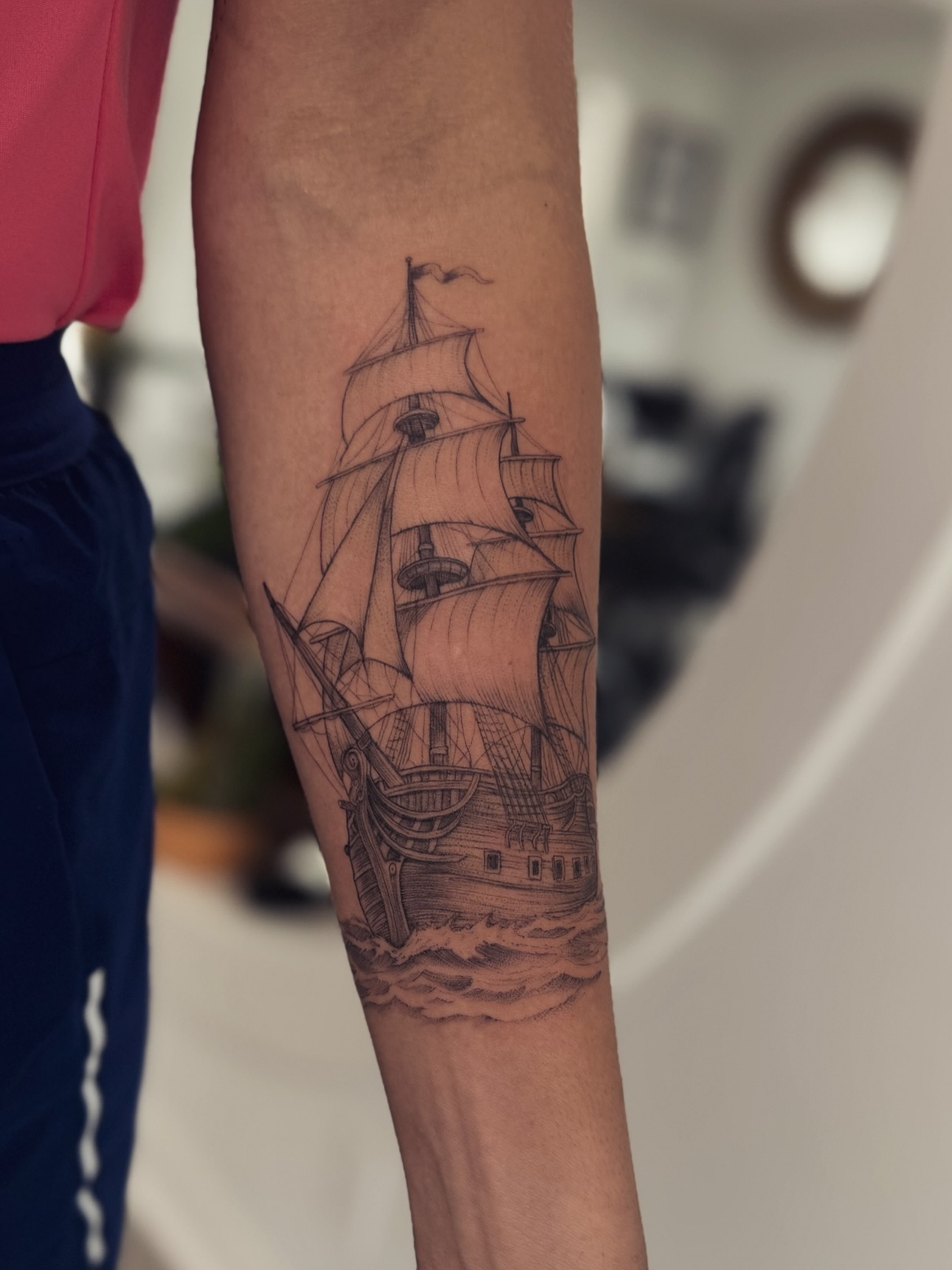 Framed Ship And Flower Tattoo