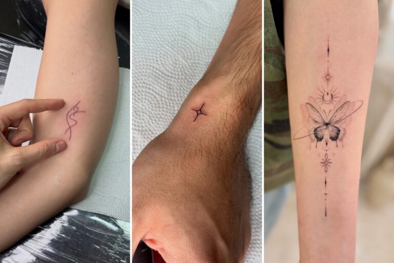 Aesthetic fine line tattoo ideas with meaning and delicate ink ideas collage
