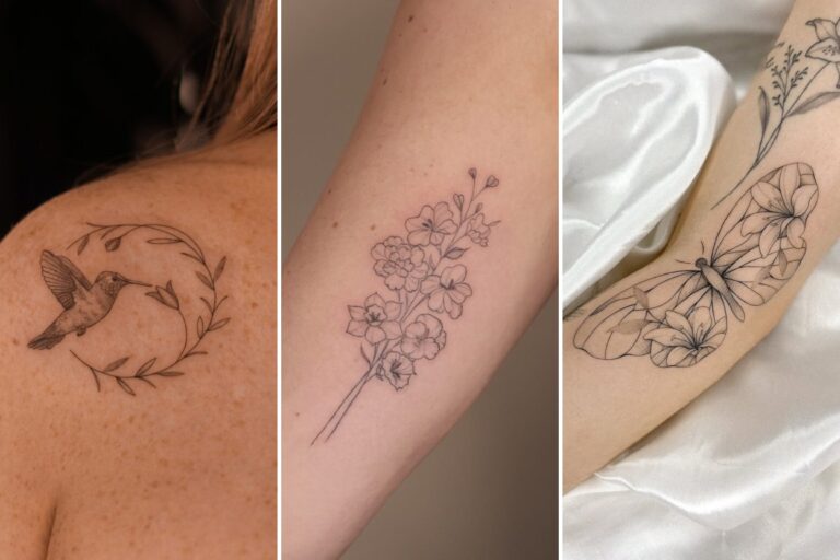 Aesthetic fine line tattoos for women and delicate ink ideas collage