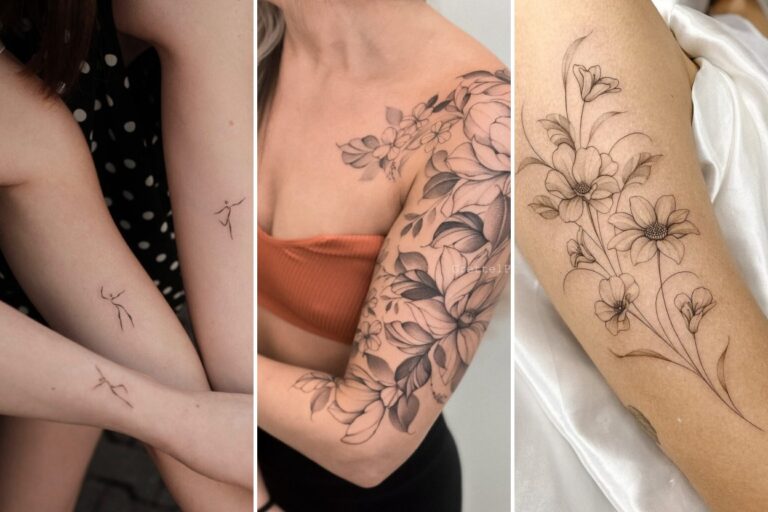 Aesthetic fine line tattoos for women and delicate ink ideas collage