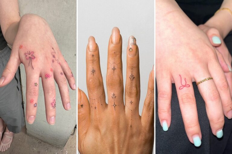 Aesthetic finger tattoos for women and delicate ink ideas collage