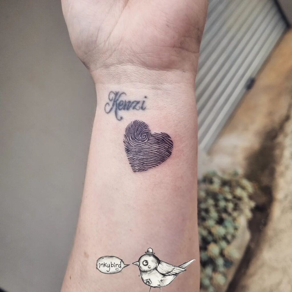 Fingerprint Heart & Name Tattoo