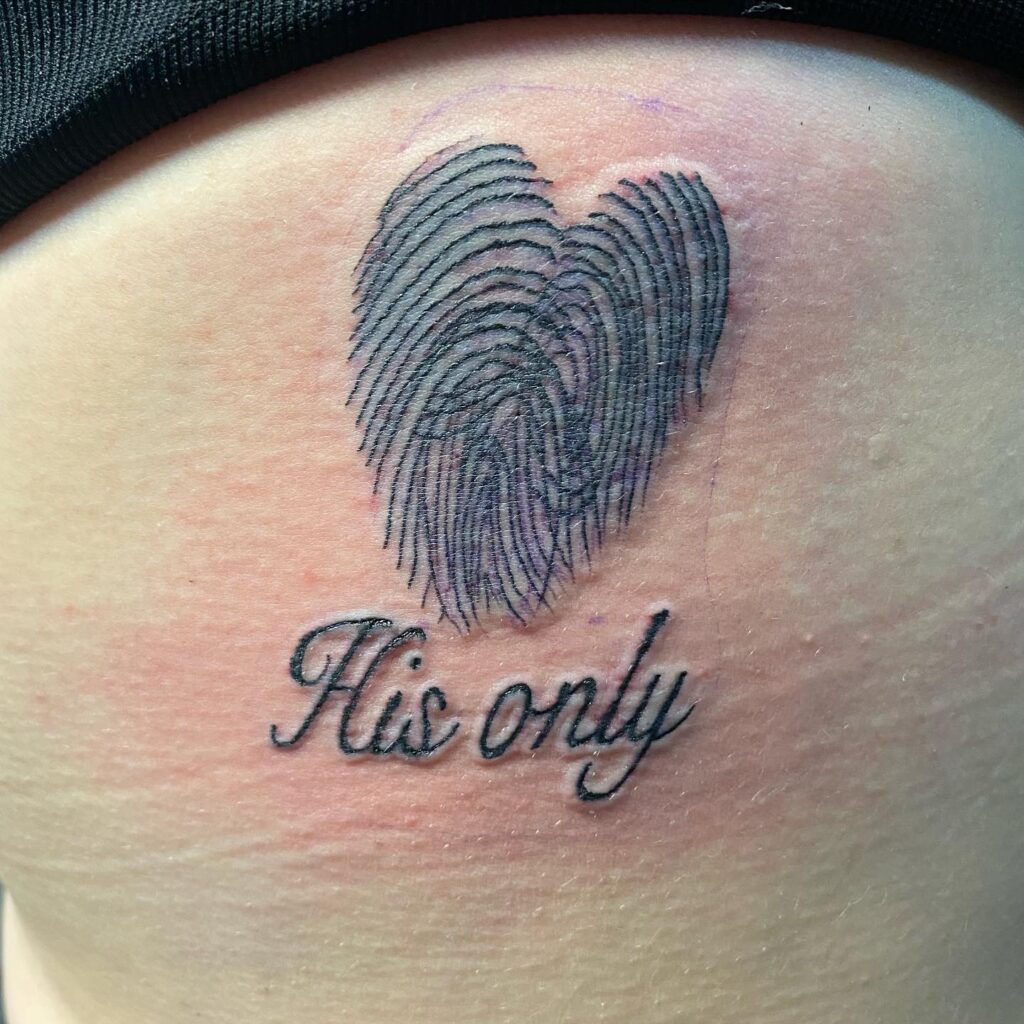 Fingerprint Heart with Crossed Roses fingerprint tattoos tattoo
