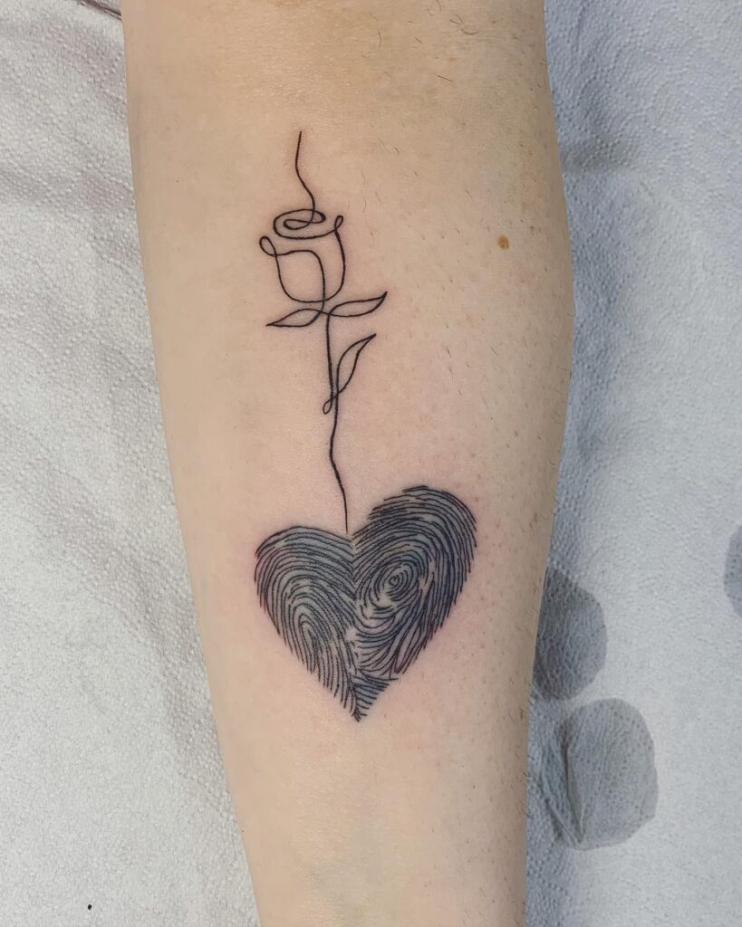 Heart-Shaped Fingerprint Tattoo with Birth Date & Time fingerprint tattoos tattoo
