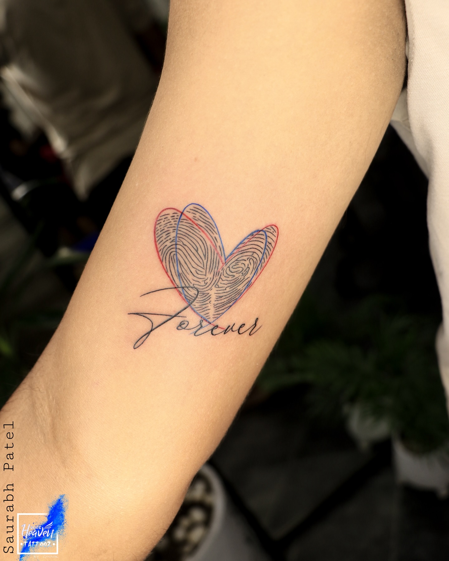 Fingerprint Heart With Forever Tattoo