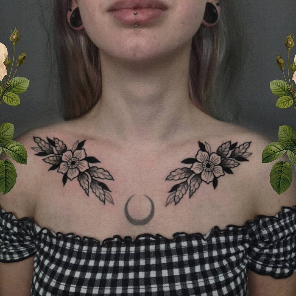 Camera And Heart Collarbone Tattoo