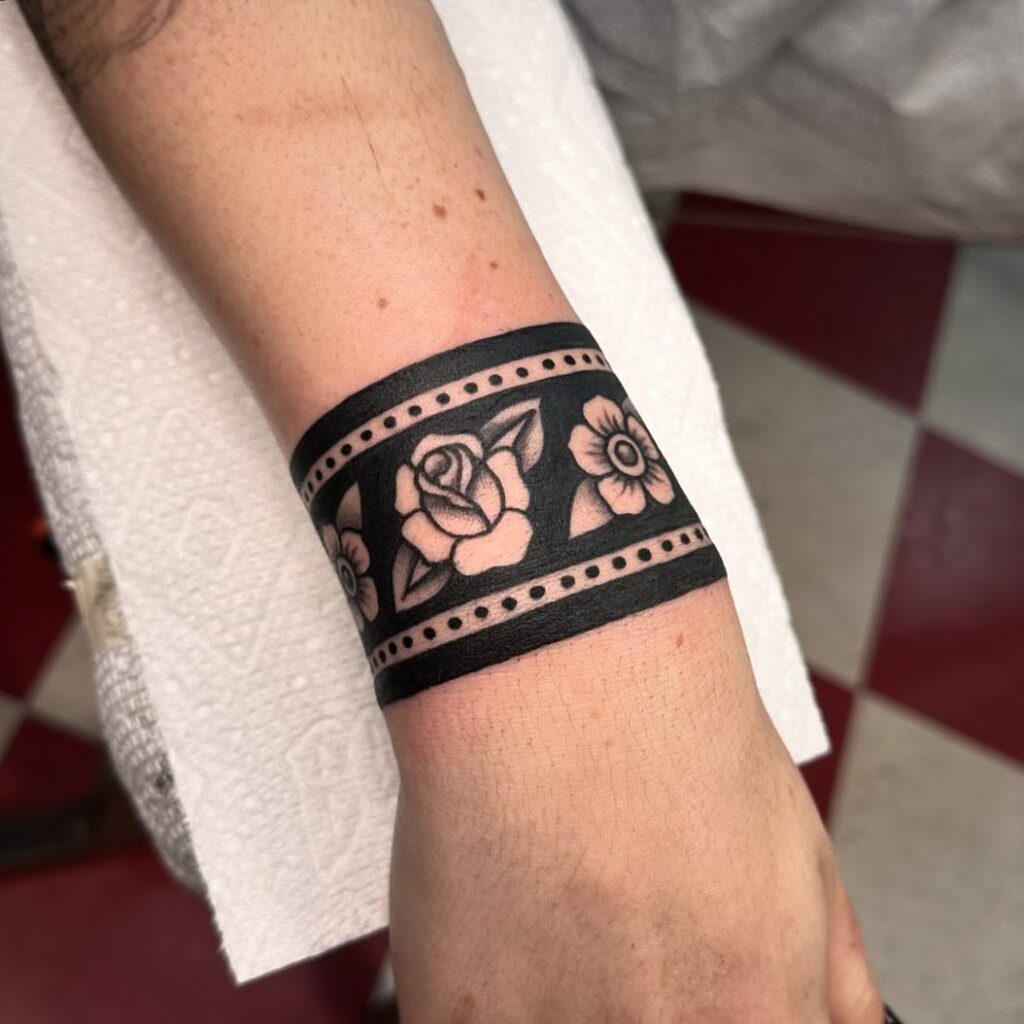 Pink Bellflower Bracelet Tattoo