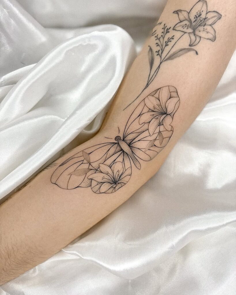 Floral Butterfly Arm Tattoo fine line tattoos for women tattoo