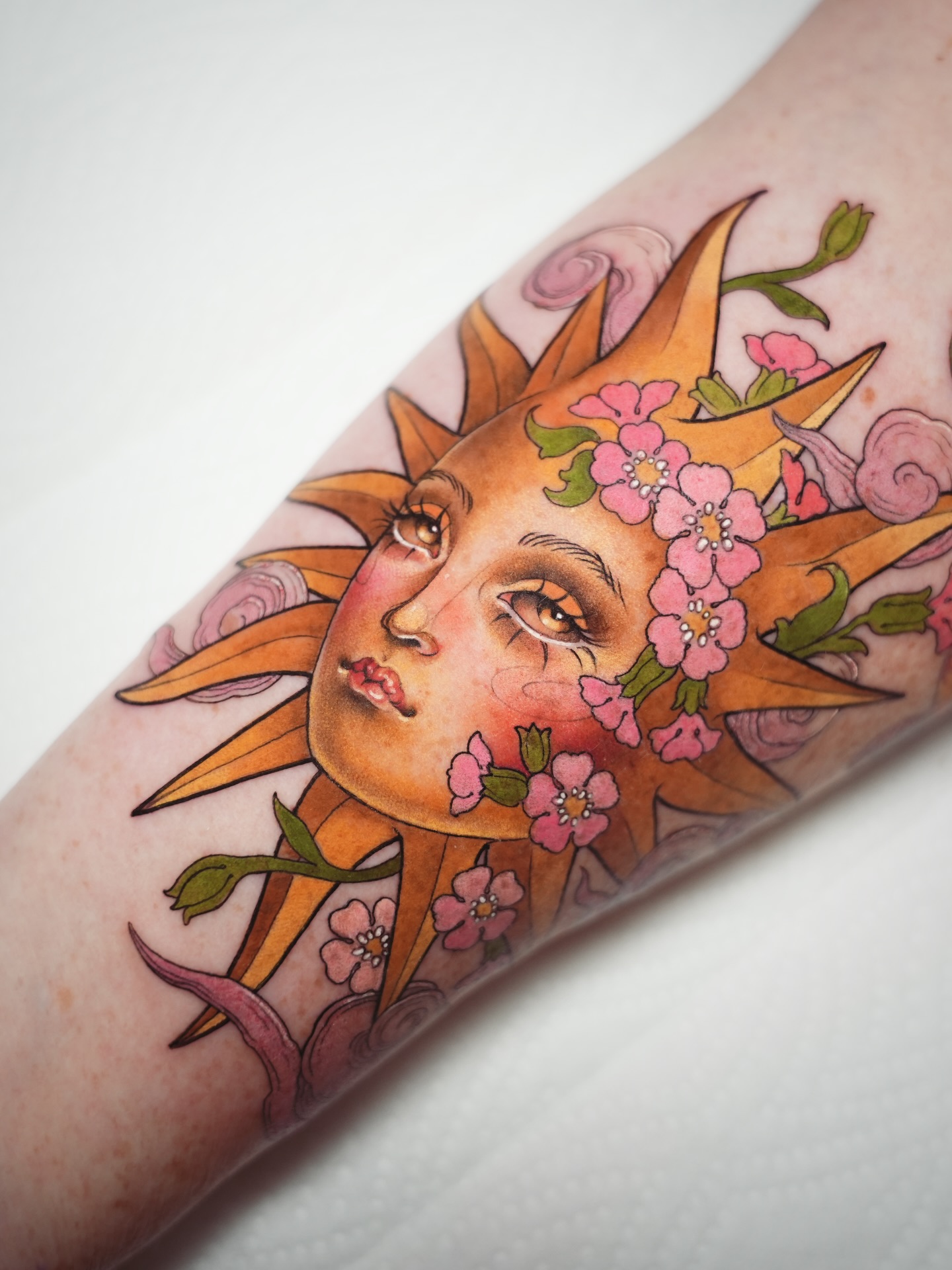 Sleeping Sun Face Tattoo sun tattoos ideas tattoo