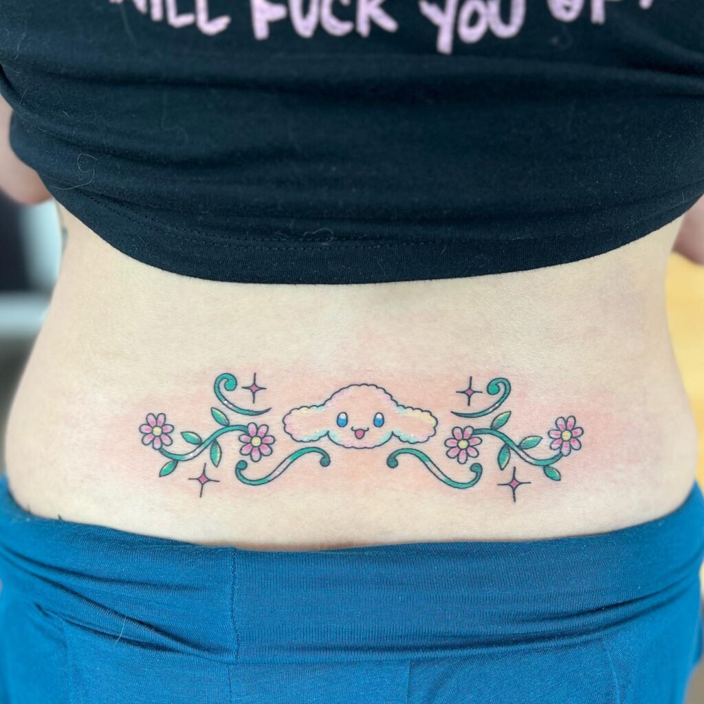 Red And Black Tribal Heart Lower Back Tattoo