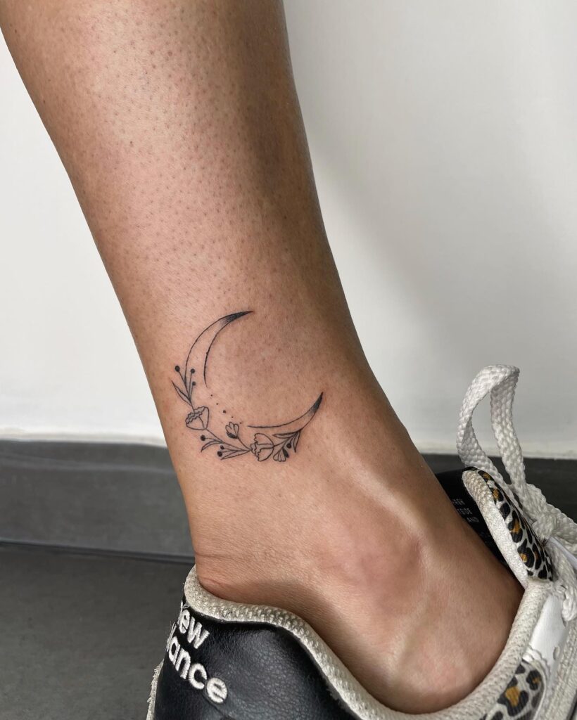 Floral Crescent Moon Ankle Tattoo moon tattoos tattoo