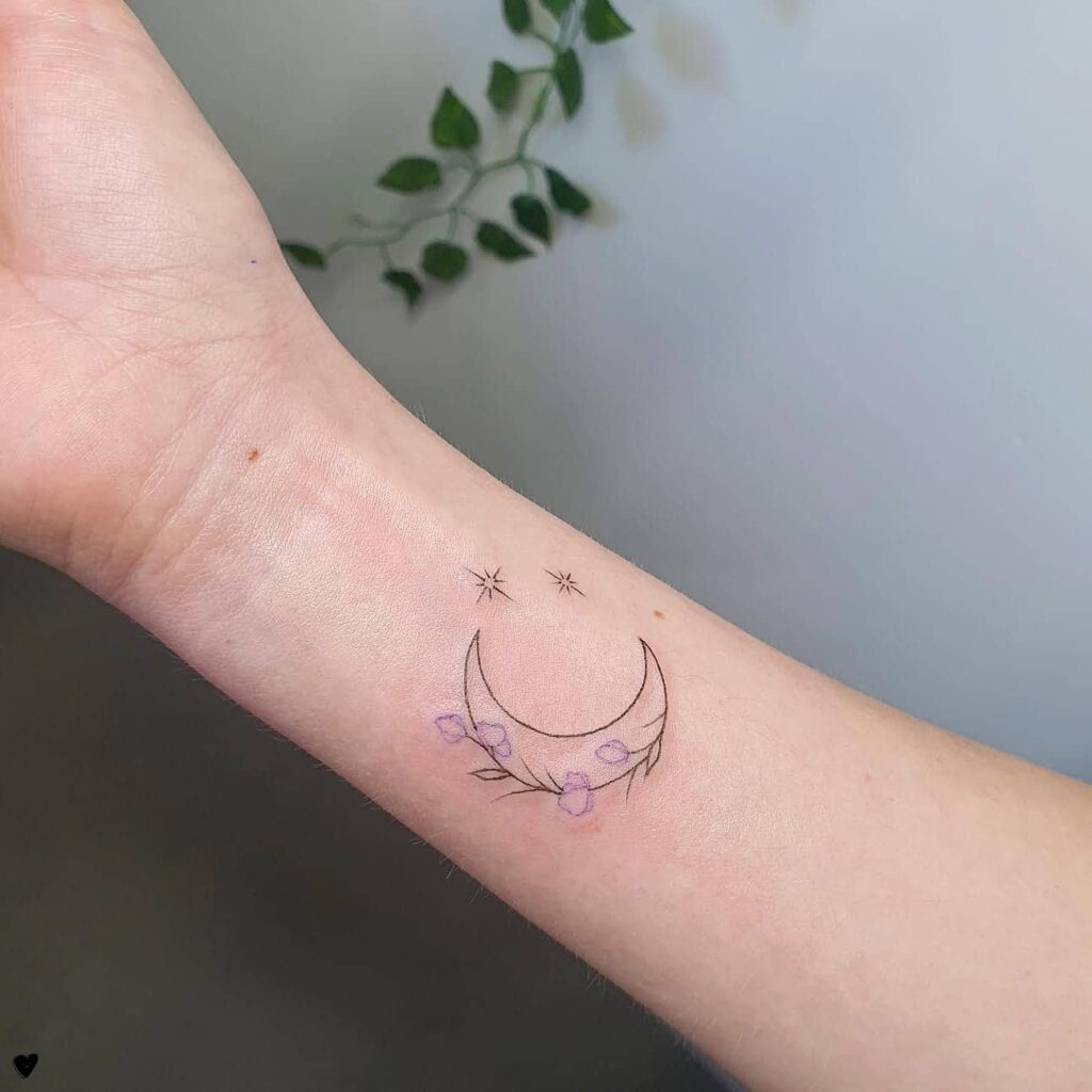 Floral Crescent Moon Tattoo minimal tiny flower tattoo ideas tattoo
