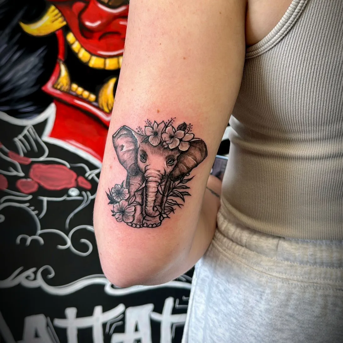 Floral Crown Baby Elephant Tattoo baby elephant tattoo ideas tattoo