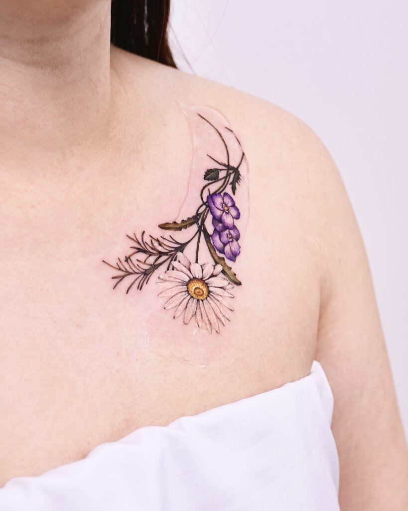 Floral Vine Collarbone Tattoo