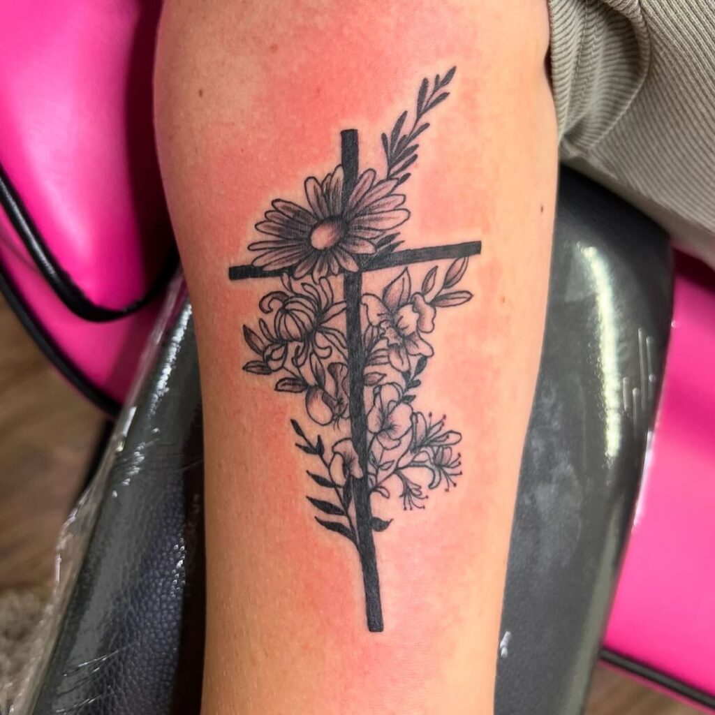 Floral Grace Cross cross tattoos for women tattoo