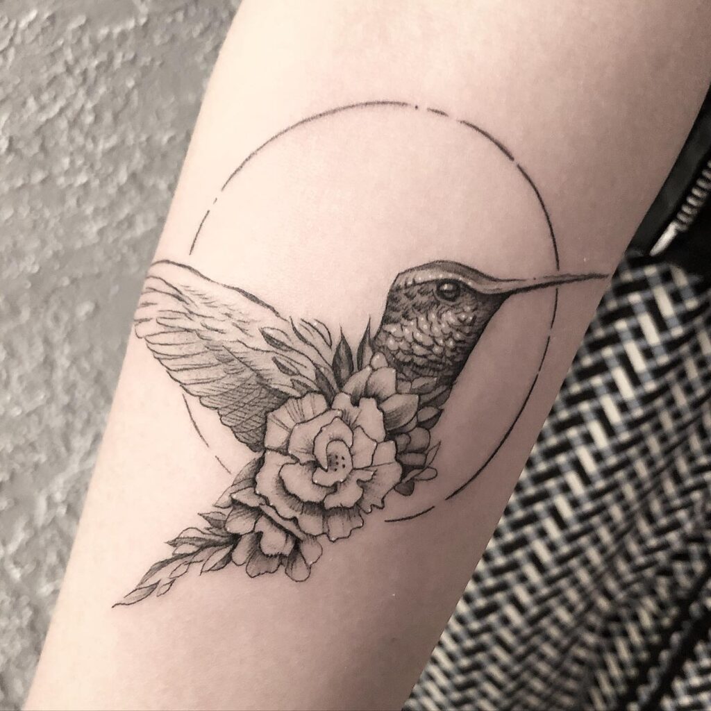 Floral Hummingbird with Geometric Circle hummingbird tattoos tattoo