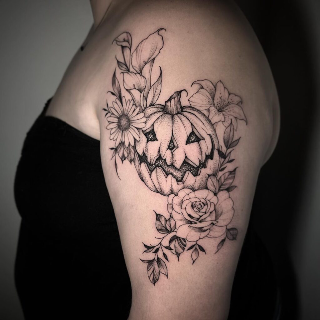 Trick-or-Treat Frog with Jack O’ Lantern Tattoo jack o lantern tattoo ideas tattoo