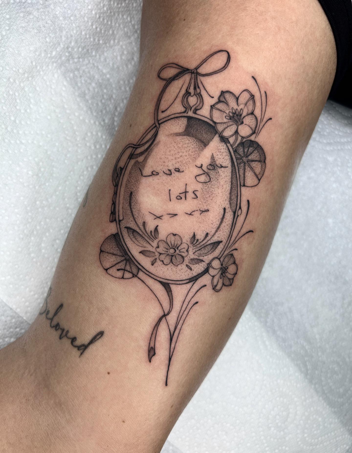 Double Cat Portrait Locket Tattoo