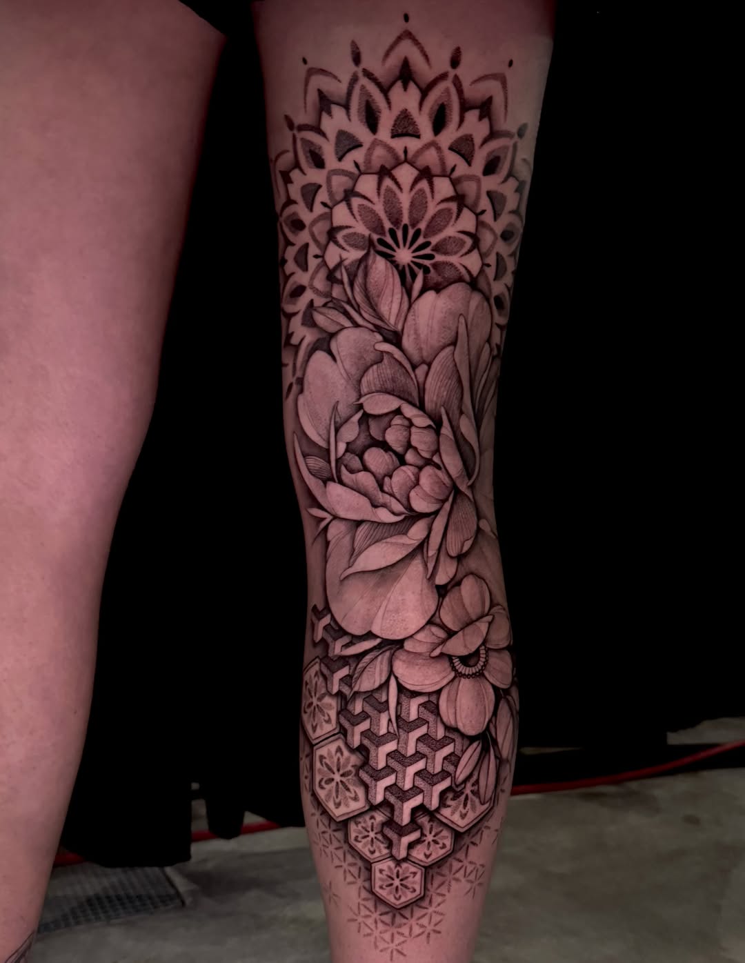 Floral Mandala Geometric Calf Tattoo mandala tattoo ideas tattoo