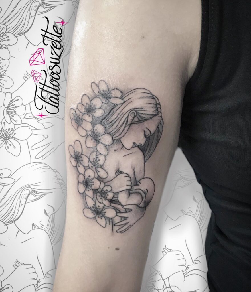 Floral Mother and Baby Tattoo mom with kids tattoos tattoo