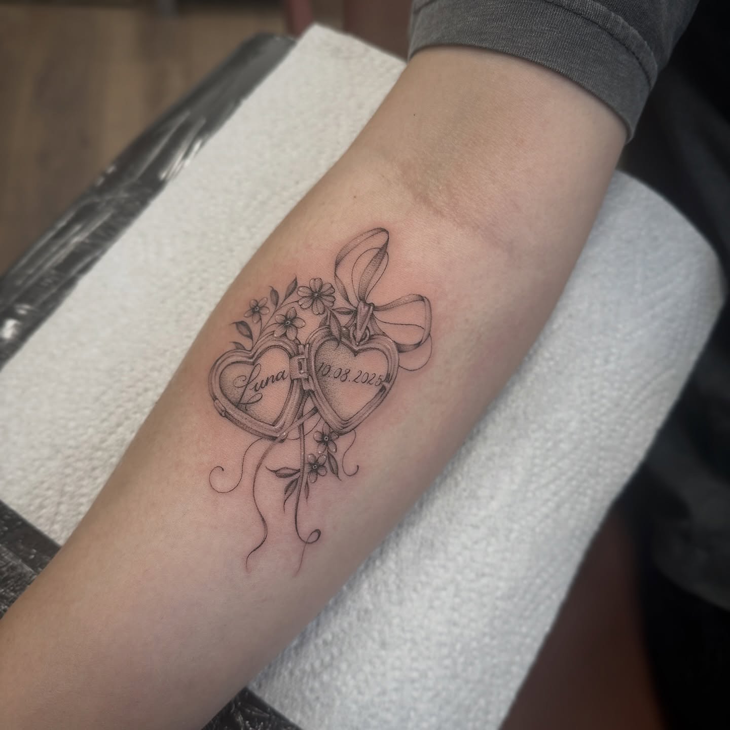 Double Cat Portrait Locket Tattoo
