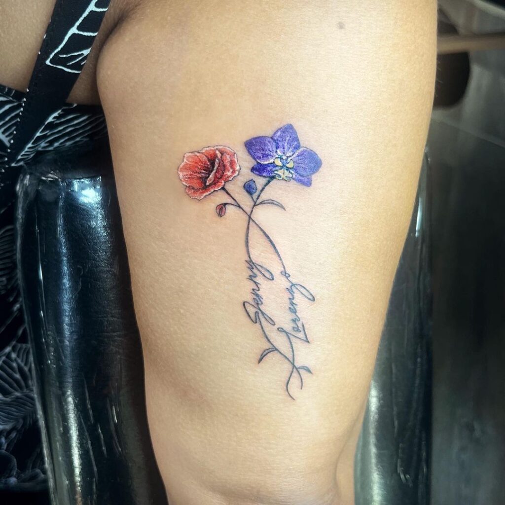 Floral Name Bouquet Tattoo