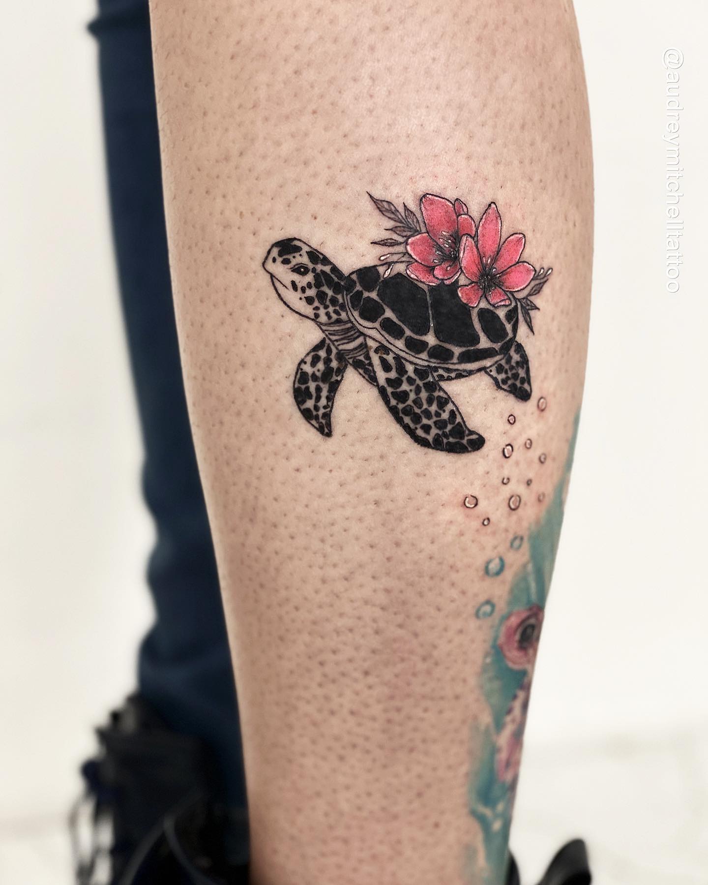 Floral Sea Turtle Tattoo small turtle tattoo ideas tattoo