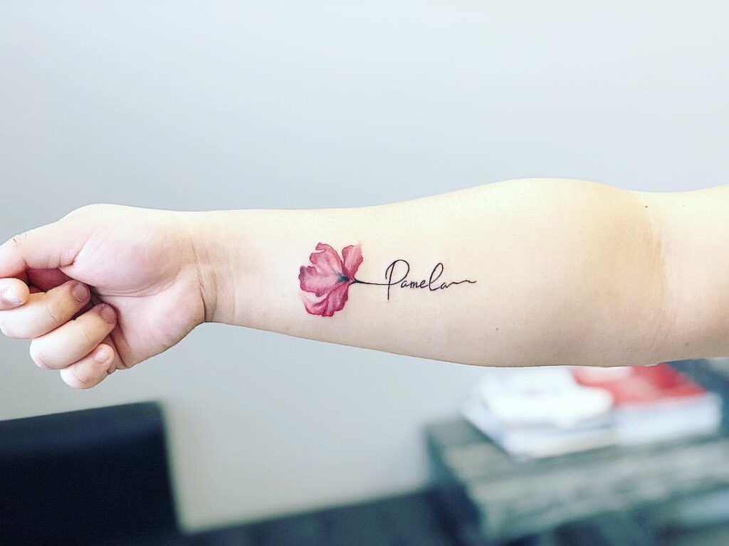 Floral Signature Name Tattoo