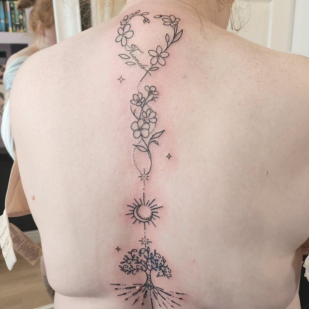 Wildflower Spine Tattoo