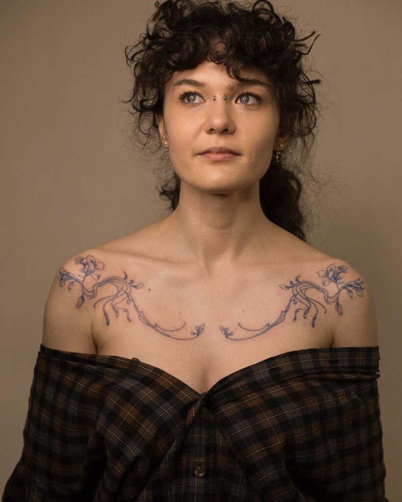 Celestial Line Collarbone Tattoo