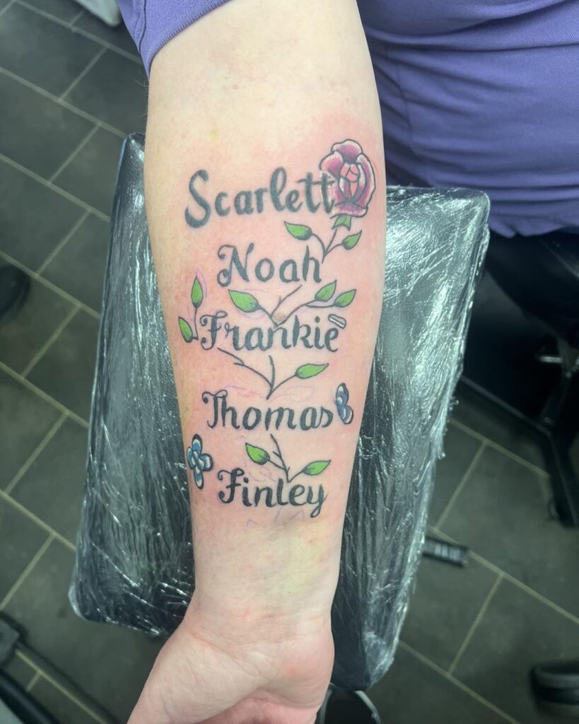 Floral Vine with Grandchildren’s Names grandchildren tattoos for grandparents tattoo