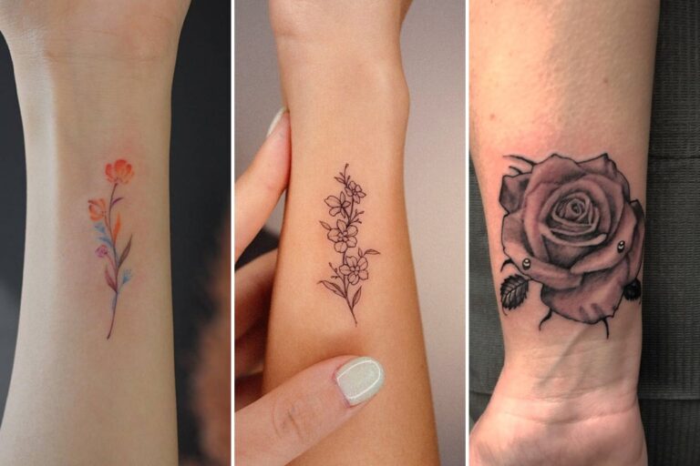 Aesthetic flower wrist tattoo ideas and delicate ink ideas collage