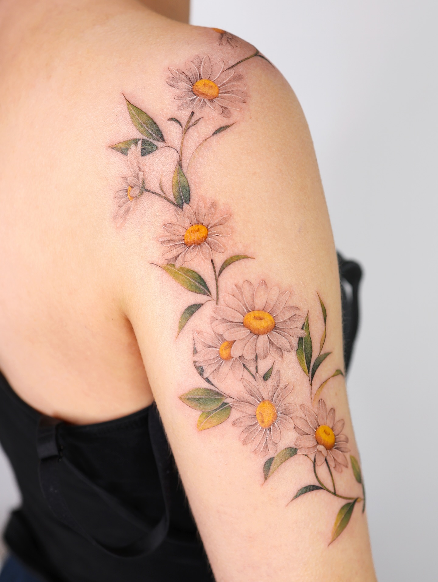 Twin Daisy and Crescent Moon Tattoo daisy tattoo ideas tattoo