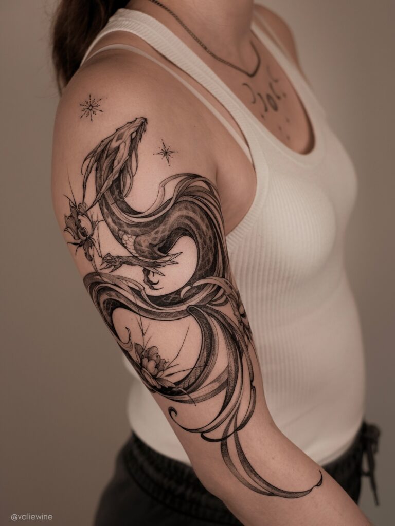 Three Small Flying Dragons Shoulder Tattoo