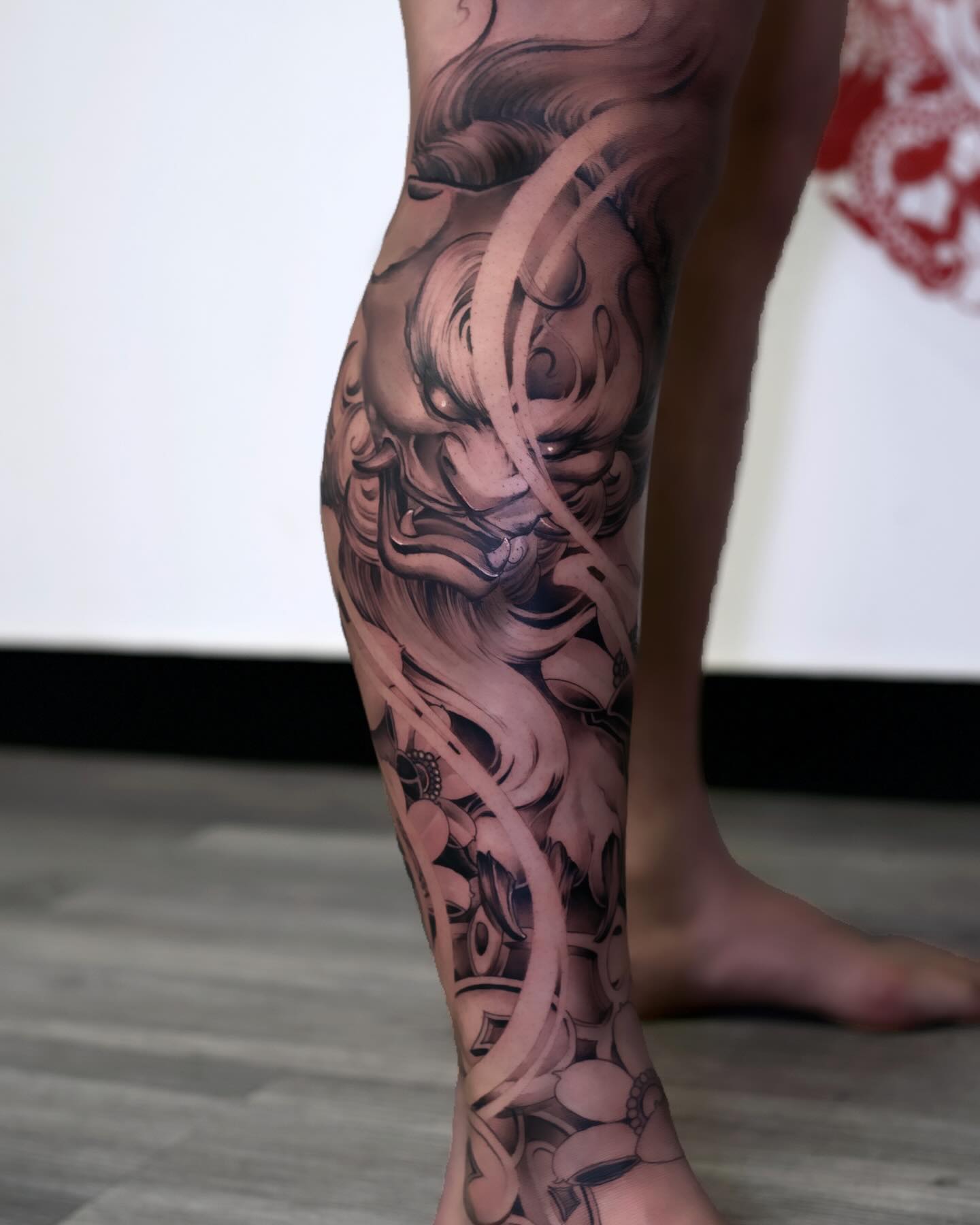 Foo Dog And Ocean Waves Tattoo