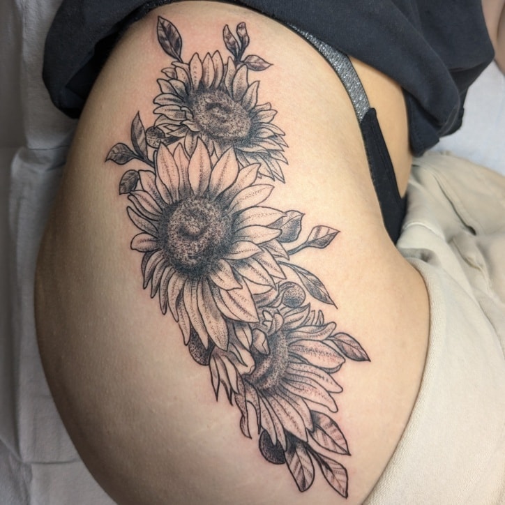 Flowing Sunflower Hip Tattoo sunflower tattoos tattoo
